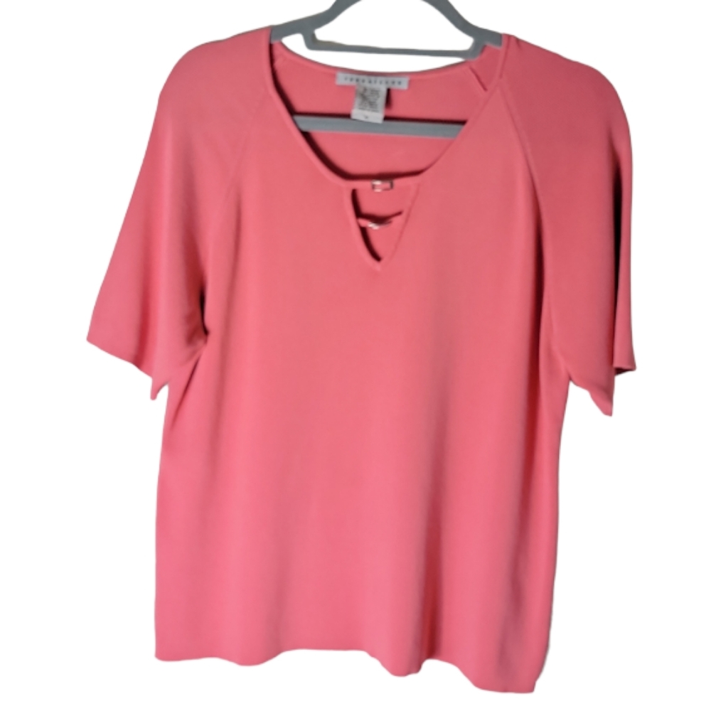 Versailles coral pink strappy scoop neck top women’s size XL short sleeve